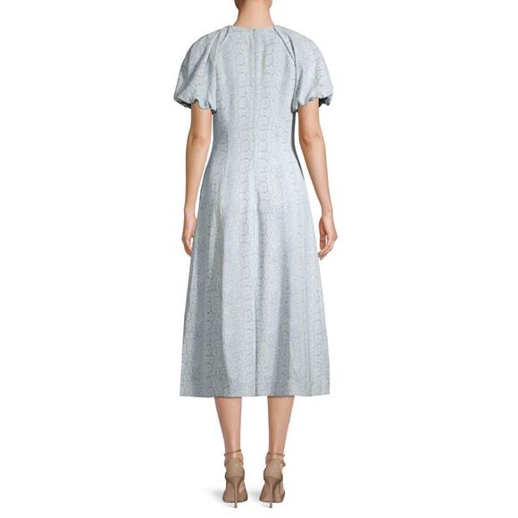 REBECCA VALLANCE Dondra Fit & Flare Tonal Print Dress white & light blue  US 10 - Picture 2 of 15